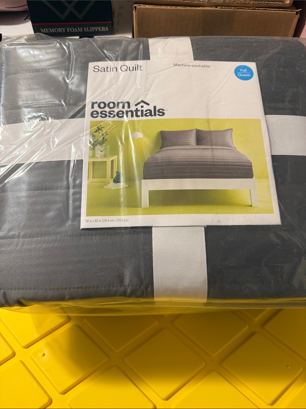Room Essentials Satin Quilt - Charcoal Gray